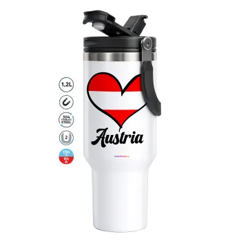 Austria flag, Mega Travel Mug / Travel Mug, double walled (thermal) 1.2L
