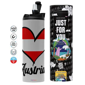 Austria flag, Tumbler stainless steel GREY 600ml