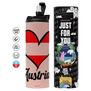 Austria flag, Tumbler stainless steel PINK 600ml
