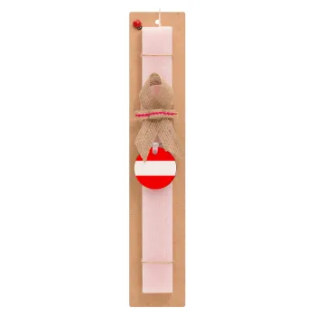 Austria flag, Πασχαλινή Λαμπάδα με ξύλινο μπρελόκ & κερί αρωματικό πλακέ (30cm) (ΡΟΖ)