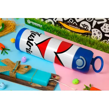 Austria flag, Easter candle, Childrens hot water bottle, stainless steel, with safety straw, BLUE (500ml)