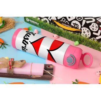 Austria flag, Πασχαλινή Λαμπάδα με Παιδικό παγούρι θερμό, ανοξείδωτο, με καλαμάκι ασφαλείας, ΡΟΖ (500ml)