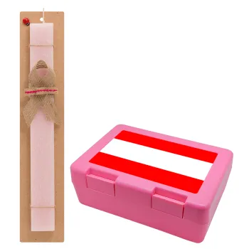 Austria flag, Easter Set, children's snack container PINK & scented flat Easter candle (30cm) (PINK)