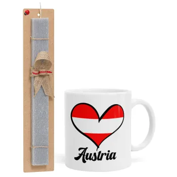 Austria flag, Easter Set, Ceramic Cup (330ml) & Easter aromatic flat candle (30cm) (GRAY)