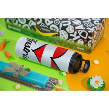Austria flag, Πασχαλινή Λαμπάδα με Travel Tumbler θερμό με διπλό καπάκι (600ml, BPA free) & κερί αρωματικό πλακέ (30cm) (ΤΙΡΚΟΥΑΖ)