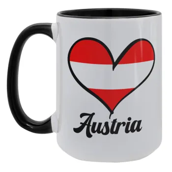 Austria flag, Κούπα Mega 15oz, κεραμική Μαύρη, 450ml