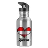 Water bottle Silver with straw, stainless steel 600ml