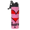 Metallic water bottle with safety lid, 850ml aluminum