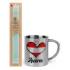 Easter Set, metallic thermal cup (300ml) & aromatic flat Easter candle (30cm) (TURQUOISE)