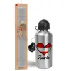 Easter Set, metallic silver aluminum water bottle (500ml) & aromatic flat Easter candle (30cm) (GRAY)