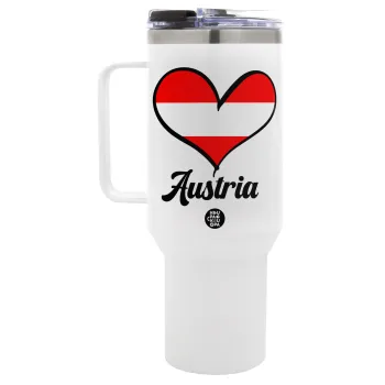 Austria flag, Mega Tumbler με καπάκι, διπλού τοιχώματος (θερμό) 1,2L