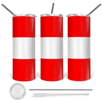 Austria flag, Tumbler ποτήρι θερμό από ανοξείδωτο ατσάλι 600ml, με μεταλλικό καλαμάκι & βούρτσα καθαρισμού