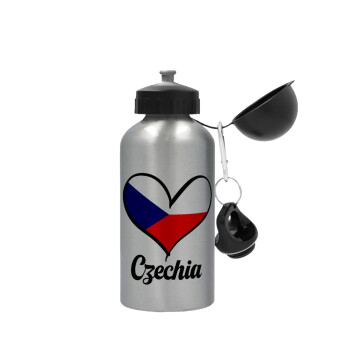Czechia flag, Metallic water jug, Silver, aluminum 500ml