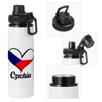Czechia flag, Metal water bottle with safety cap, aluminum 850ml