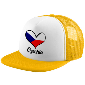 Czechia flag, Καπέλο παιδικό Soft Trucker με Δίχτυ ΚΙΤΡΙΝΟ/ΛΕΥΚΟ (POLYESTER, ΠΑΙΔΙΚΟ, ONE SIZE)