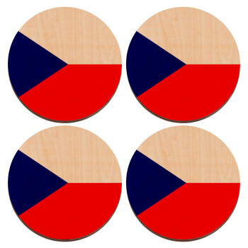 Czechia flag, ΣΕΤ x4 Σουβέρ ξύλινα στρογγυλά plywood (9cm)