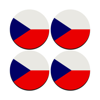 Czechia flag, SET of 4 round wooden coasters (9cm)