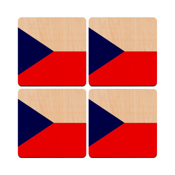Czechia flag, ΣΕΤ x4 Σουβέρ ξύλινα τετράγωνα plywood (9cm)