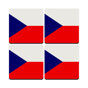 Czechia flag, ΣΕΤ 4 Σουβέρ ξύλινα τετράγωνα