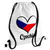 Czechia flag, Τσάντα πλάτης πουγκί GYMBAG λευκή, με τσέπη (40x48cm) & χονδρά κορδόνια