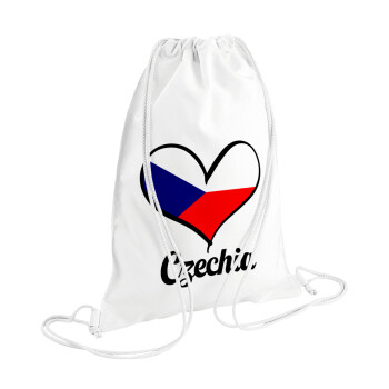 Czechia flag, Τσάντα πλάτης πουγκί GYMBAG λευκή (28x40cm)