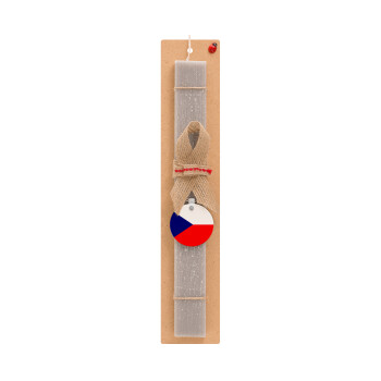 Czechia flag, Πασχαλινό Σετ, ξύλινο μπρελόκ & πασχαλινή λαμπάδα αρωματική πλακέ (30cm) (ΓΚΡΙ)