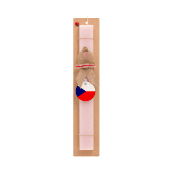 Czechia flag, Πασχαλινό Σετ, ξύλινο μπρελόκ & πασχαλινή λαμπάδα αρωματική πλακέ (30cm) (ΡΟΖ)