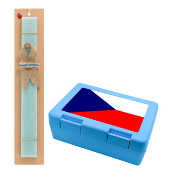 Czechia flag, Easter Set, children's snack container BLUE & Easter aromatic flat candle (30cm) (TURQUOISE)