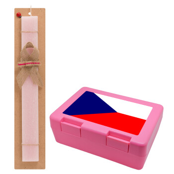 Czechia flag, Easter Set, children's snack container PINK & scented flat Easter candle (30cm) (PINK)