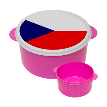 Czechia flag, ΡΟΖ παιδικό δοχείο φαγητού (lunchbox) πλαστικό (BPA-FREE) Lunch Βox M16 x Π16 x Υ8cm