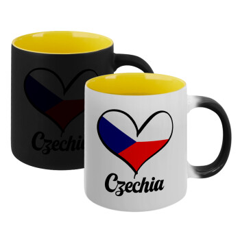 Czechia flag, Κούπα Μαγική εσωτερικό κίτρινη, κεραμική 330ml που αλλάζει χρώμα με το ζεστό ρόφημα (1 τεμάχιο)