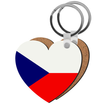 Czechia flag, Μπρελόκ Ξύλινο καρδιά MDF