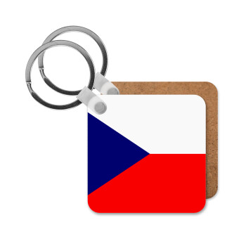 Czechia flag, Μπρελόκ Ξύλινο τετράγωνο MDF