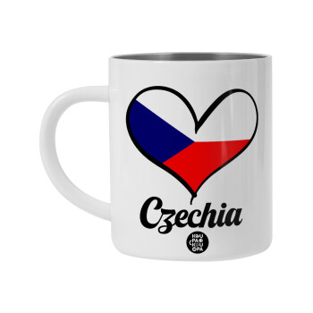 Czechia flag, Λευκή Ανοξείδωτη Μεταλλική Κούπα 450ml - Διπλού Τοιχώματος 
