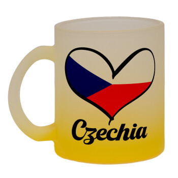 Czechia flag, Κούπα γυάλινη δίχρωμη με βάση το κίτρινο ματ, 330ml