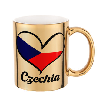 Czechia flag, Κούπα κεραμική, χρυσή καθρέπτης, 330ml