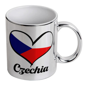 Czechia flag, Mug ceramic, silver mirror, 330ml