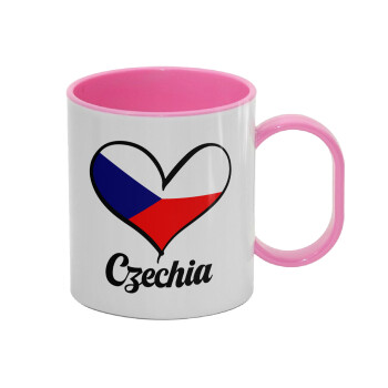 Czechia flag, Κούπα (πλαστική) (BPA-FREE) Polymer Ροζ για παιδιά, 330ml