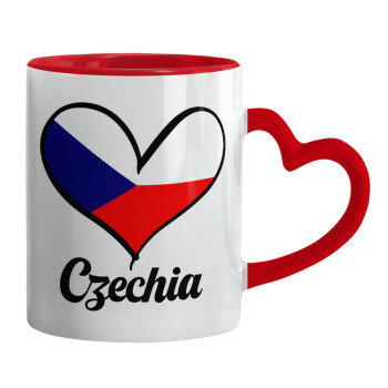 Czechia flag, Κούπα καρδιά χερούλι κόκκινη, κεραμική, 330ml