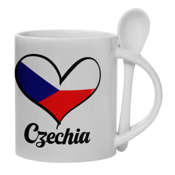 Czechia flag, Ceramic coffee mug with Spoon, 330ml (1pcs)