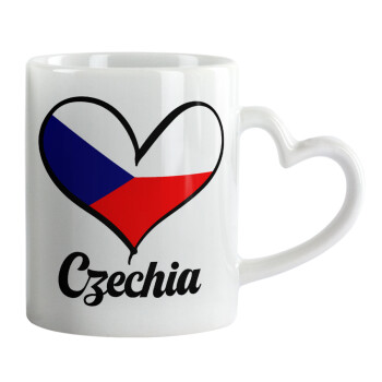 Czechia flag, Κούπα καρδιά χερούλι λευκή, κεραμική, 330ml