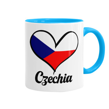 Czechia flag, Mug colored light blue, ceramic, 330ml
