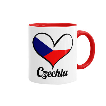 Czechia flag, Κούπα χρωματιστή κόκκινη, κεραμική, 330ml