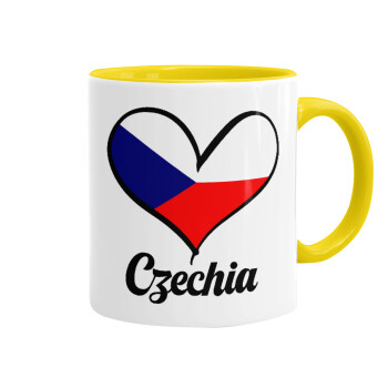 Czechia flag, Κούπα χρωματιστή κίτρινη, κεραμική, 330ml
