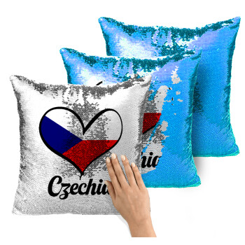 Czechia flag, Μαξιλάρι καναπέ Μαγικό Μπλε με πούλιες 40x40cm περιέχεται το γέμισμα