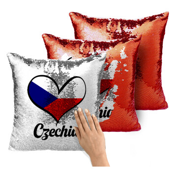 Czechia flag, Μαξιλάρι καναπέ Μαγικό Κόκκινο με πούλιες 40x40cm περιέχεται το γέμισμα
