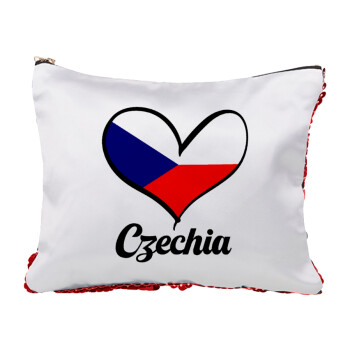 Czechia flag, Τσαντάκι νεσεσέρ με πούλιες (Sequin) Κόκκινο
