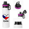 Metallic water bottle with safety lid, 850ml aluminum