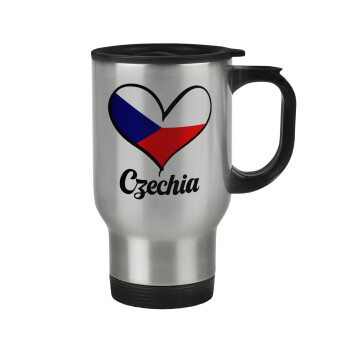 Czechia flag, Κούπα ταξιδιού ανοξείδωτη με καπάκι, διπλού τοιχώματος (θερμό) 450ml