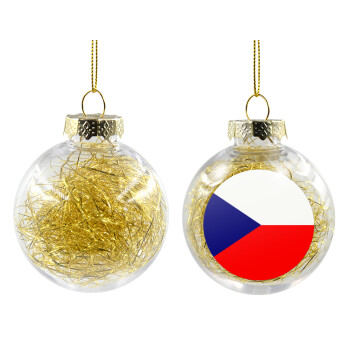 Czechia flag, Transparent Christmas tree ball ornament with gold filling 8cm